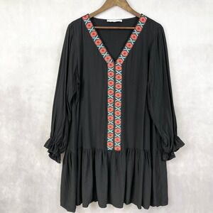 Rusttydustty Women Tunic Dress 0XL Boho Floral Embroidered Festival Folk Artisan